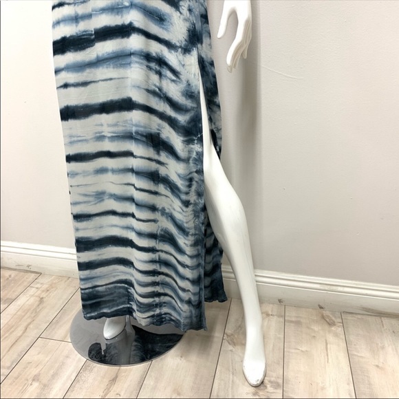 GYPSY05 NEW navy blue and white tie dye deep v maxi dress with leg slit,Gorgeous - Picture 3 of 9